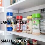 White shelves with spices and oils