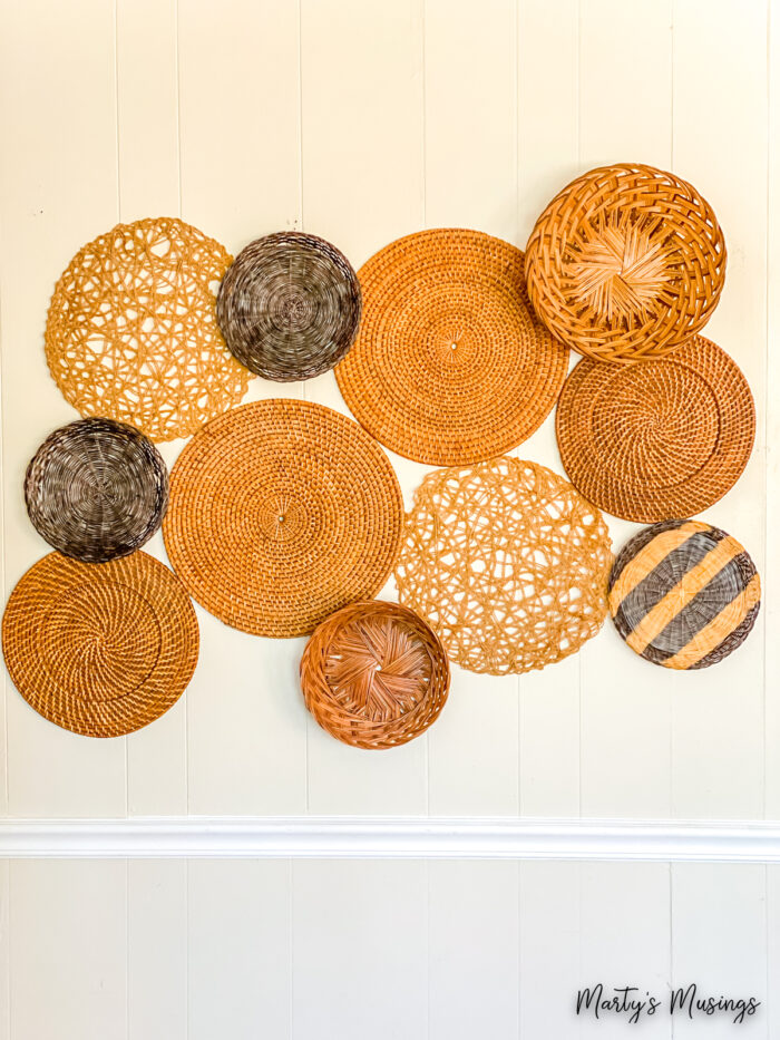 wall of baskets and woven plates