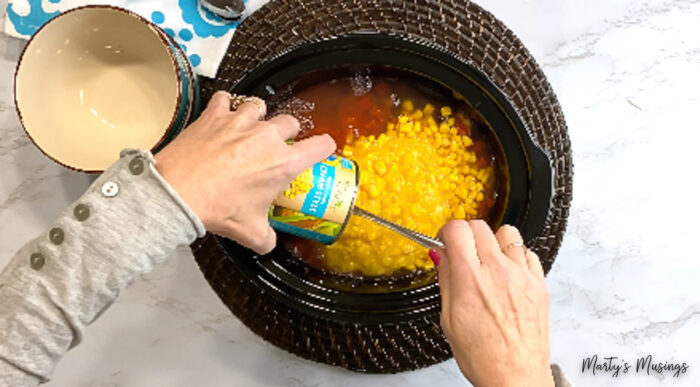 Add corn to crock pot for taco soup