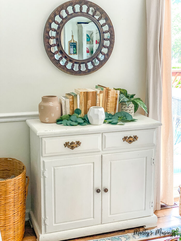 Chalk painted white kitchen buffet