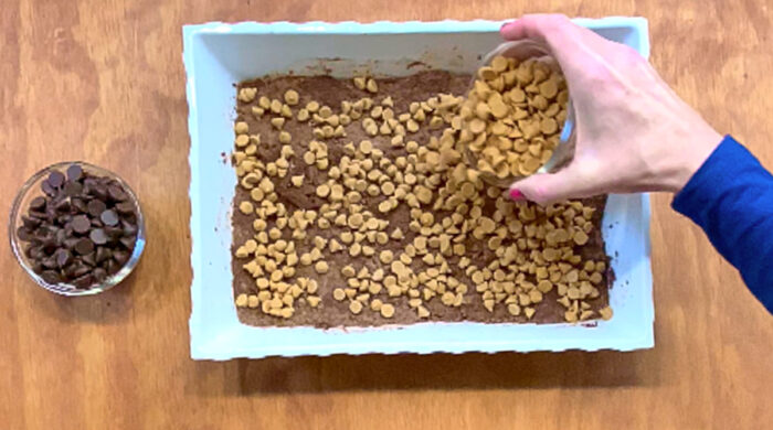 Pour butterscotch chips on top of cake mix