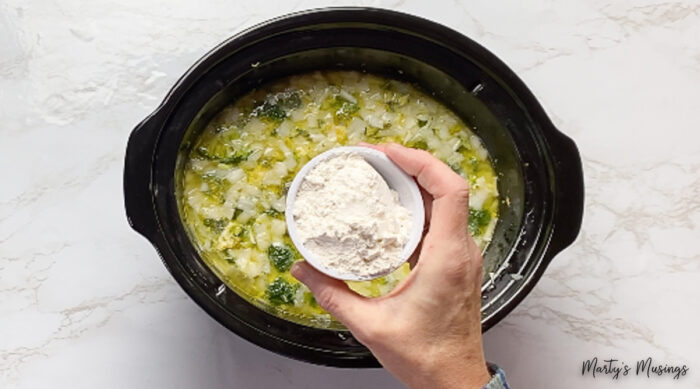 Add flour to crock pot soup mixture