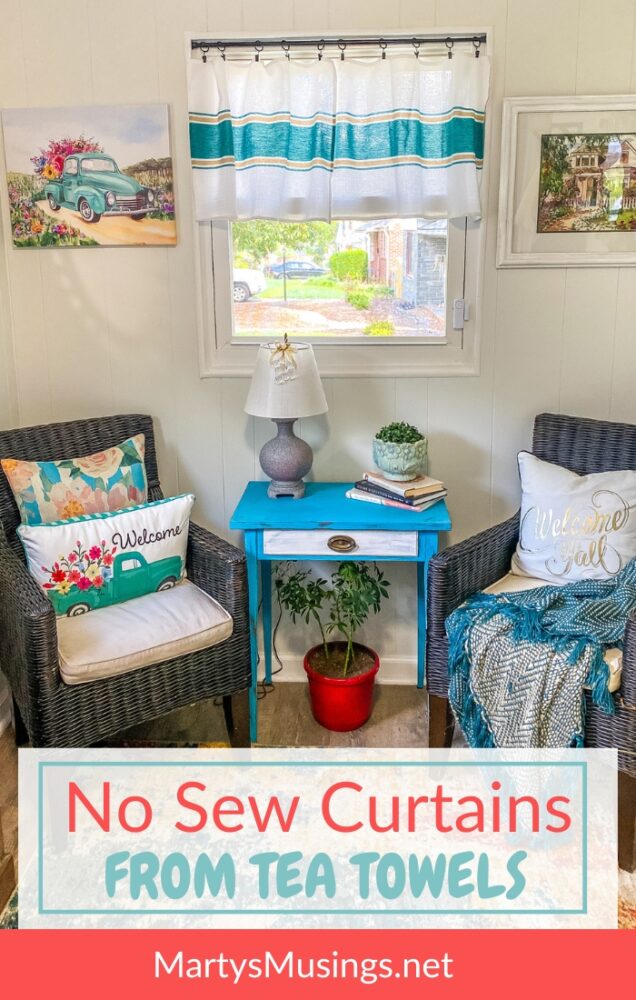No sew curtains from tea towels with bright decor