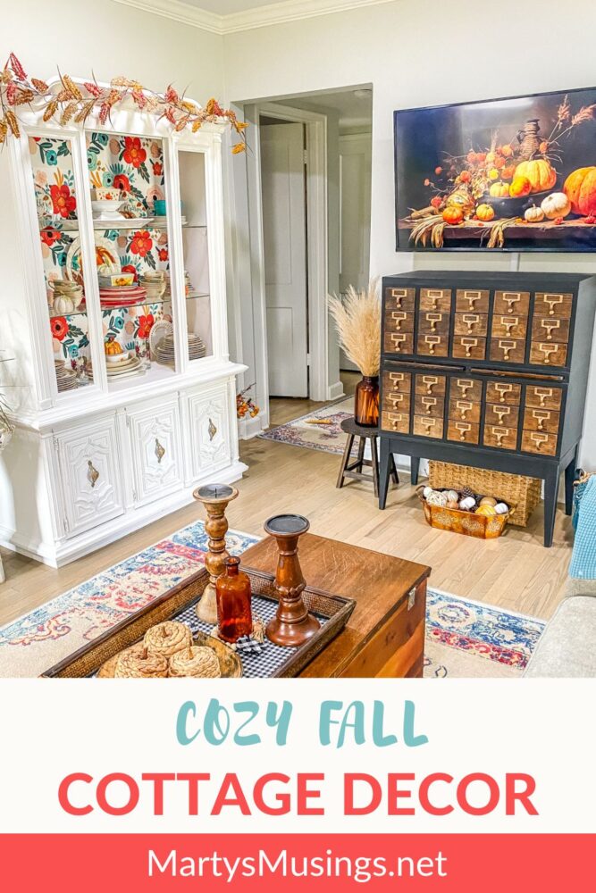 Living room with cozy fall cottage decor