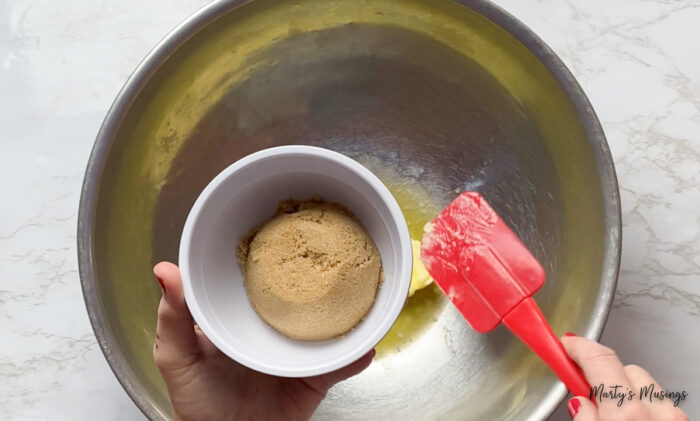 Brown sugar in white bowl