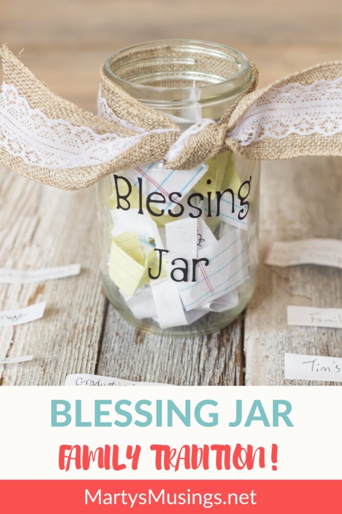 Clear blessing jar filled with slips of paper