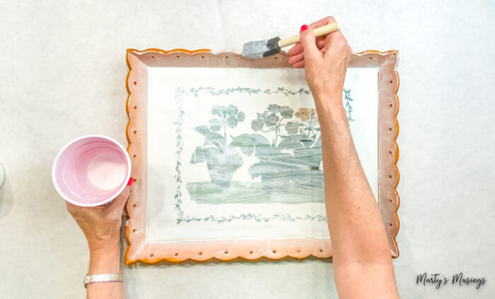 Whitewash edges and sides of wood tray