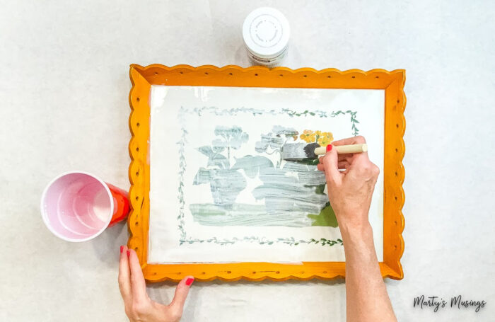Add whitewashed paint to an old tray