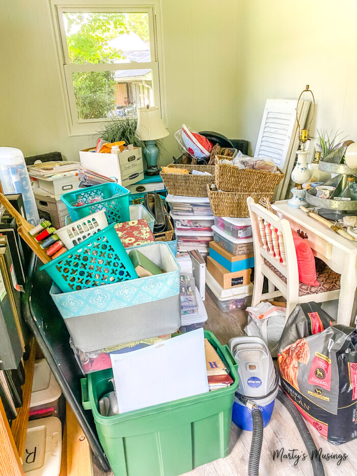 Room full of boxes and household items