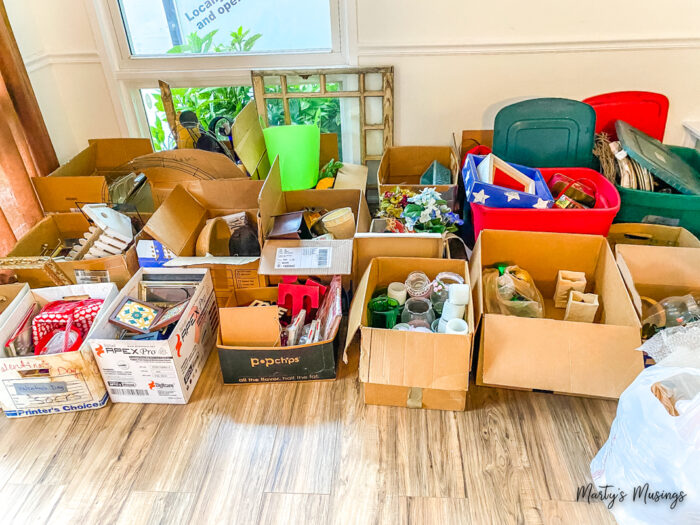 Boxes of household goods and decorations